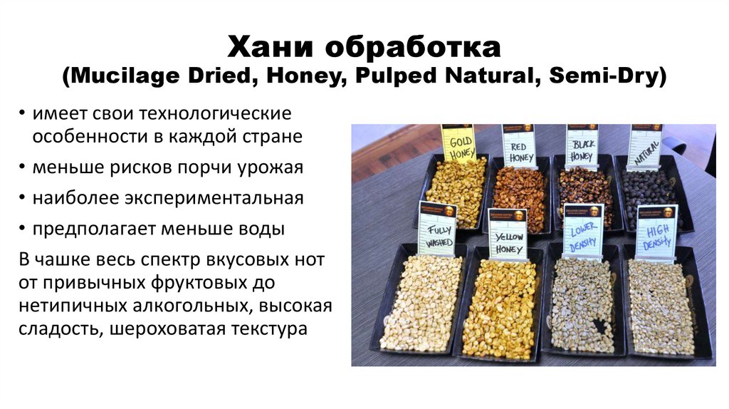 Хани обработка (Mucilage Dried, Honey, Pulped Natural, Semi-Dry)