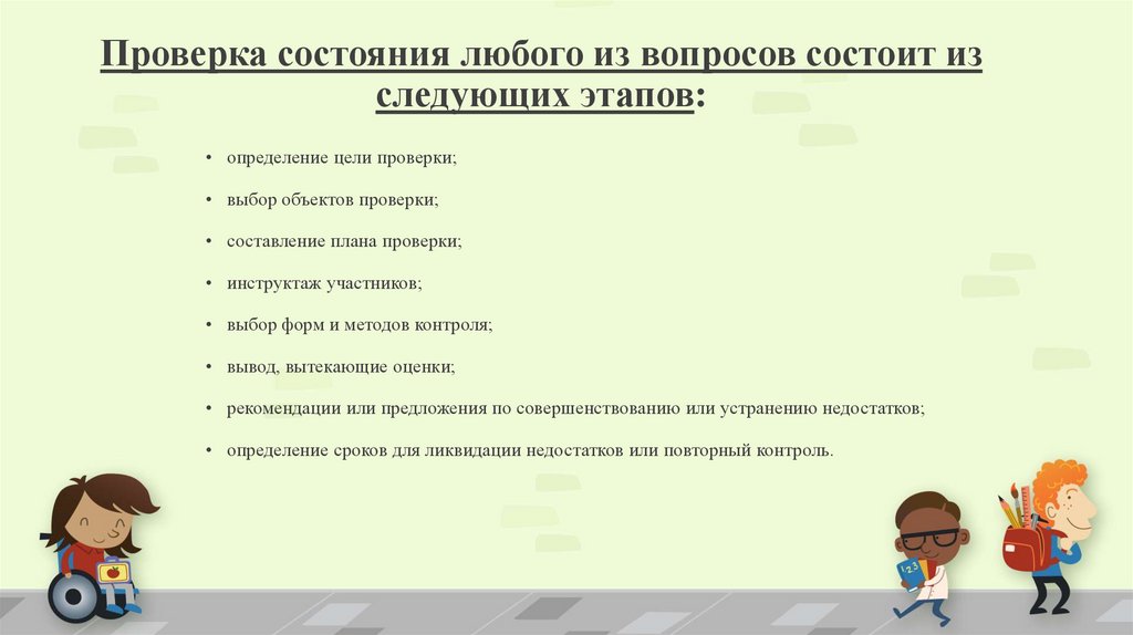 Проверка состояния любого из вопросов состоит из следующих этапов: