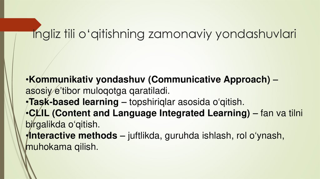 Ingliz tili o‘qitishning zamonaviy yondashuvlari