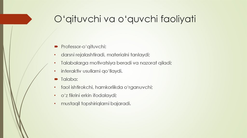O‘qituvchi va o‘quvchi faoliyati