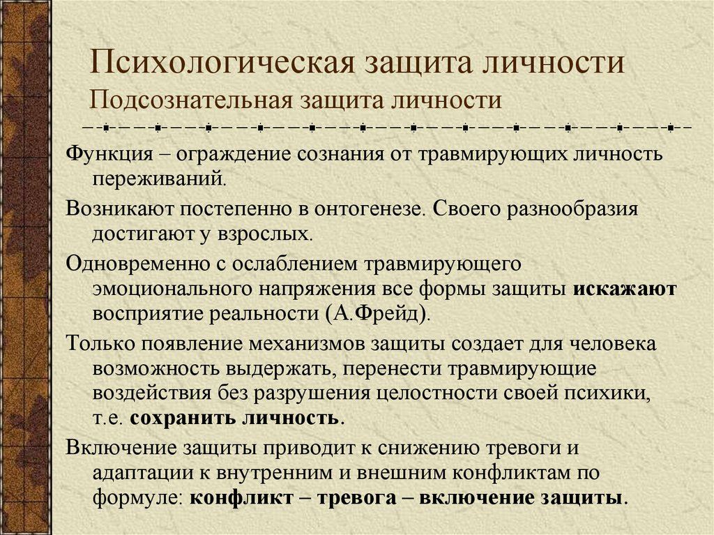 Психологическая защита личности Подсознательная защита личности