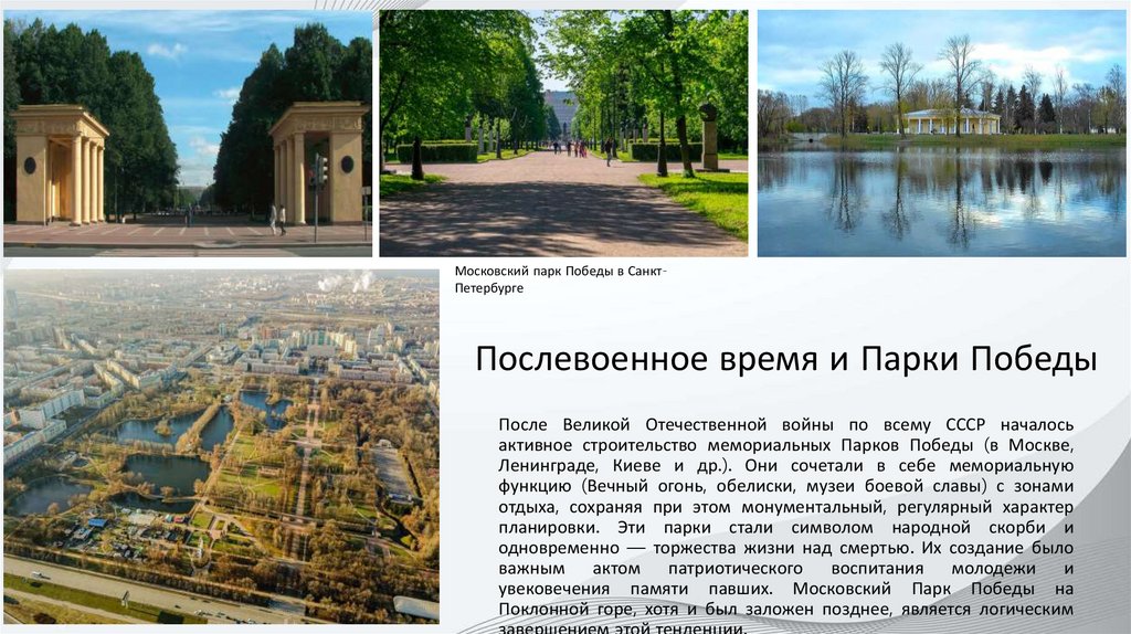 Послевоенное время и Парки Победы
