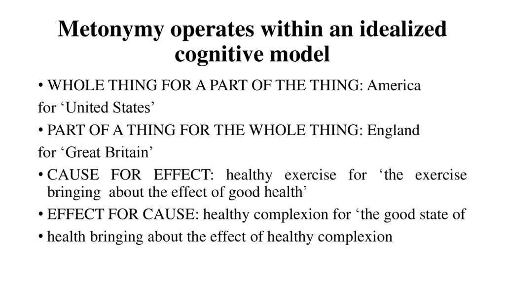 Metonymy operates within an idealized cognitive model