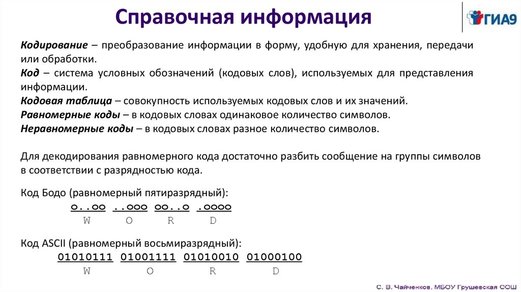 Справочная информация