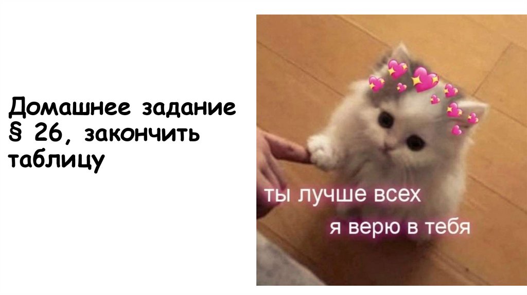 Домашнее задание § 26, закончить таблицу