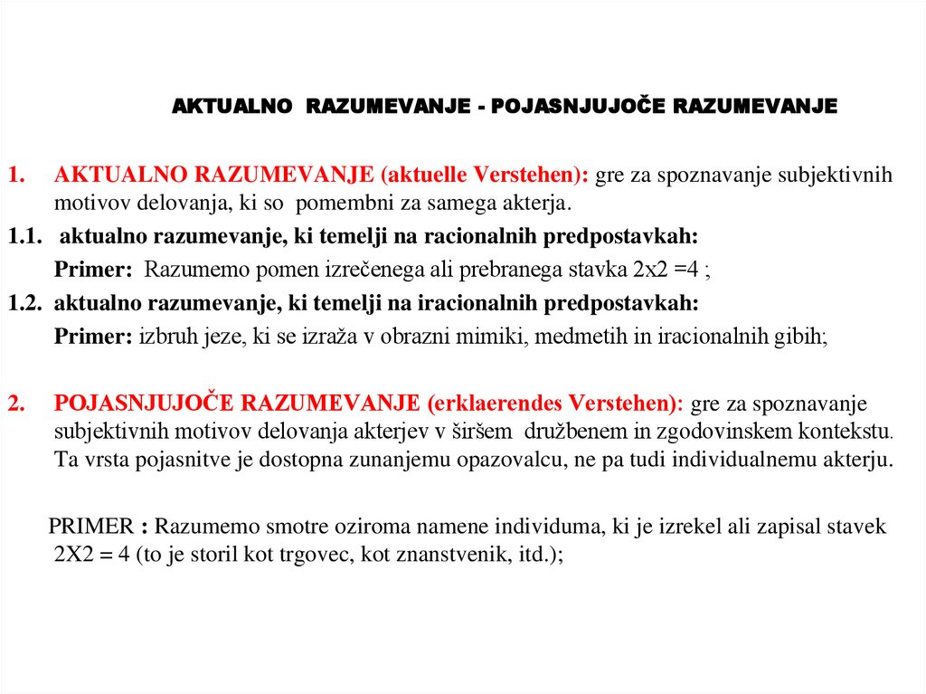 AKTUALNO RAZUMEVANJE - POJASNJUJOČE RAZUMEVANJE