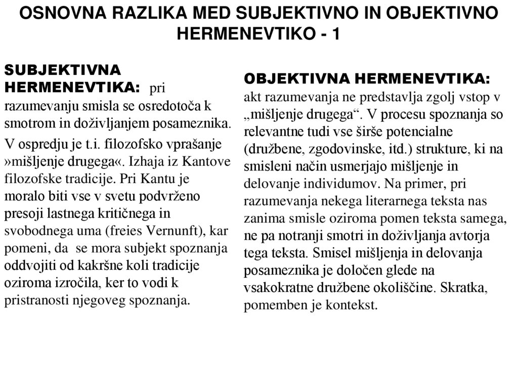 OSNOVNA RAZLIKA MED SUBJEKTIVNO IN OBJEKTIVNO HERMENEVTIKO - 1