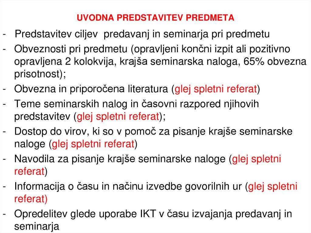 UVODNA PREDSTAVITEV PREDMETA