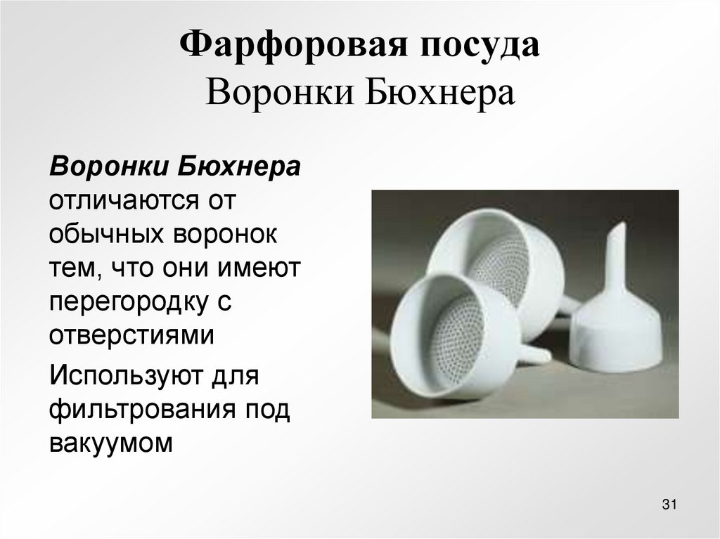 Фарфоровая посуда Воронки Бюхнера