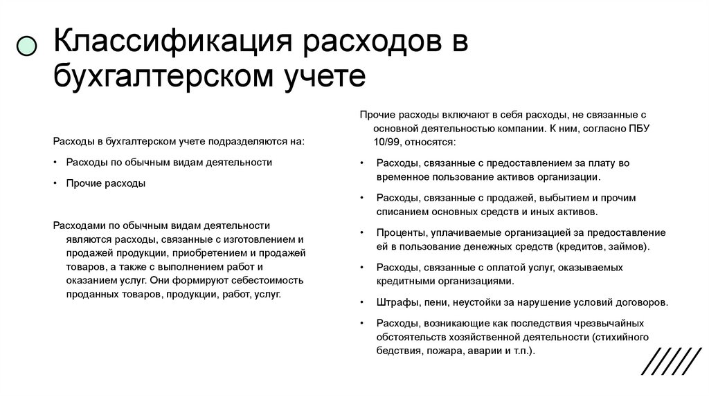 Классификация расходов в бухгалтерском учете