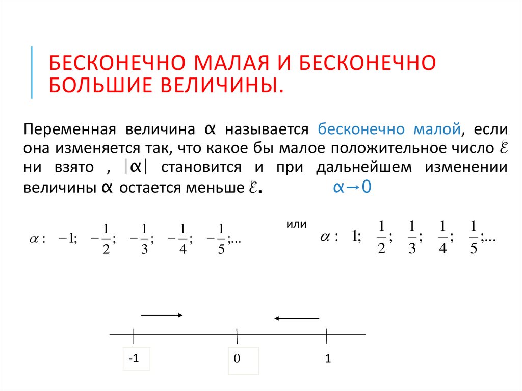 Бесконечно малая и бесконечно большие величины.