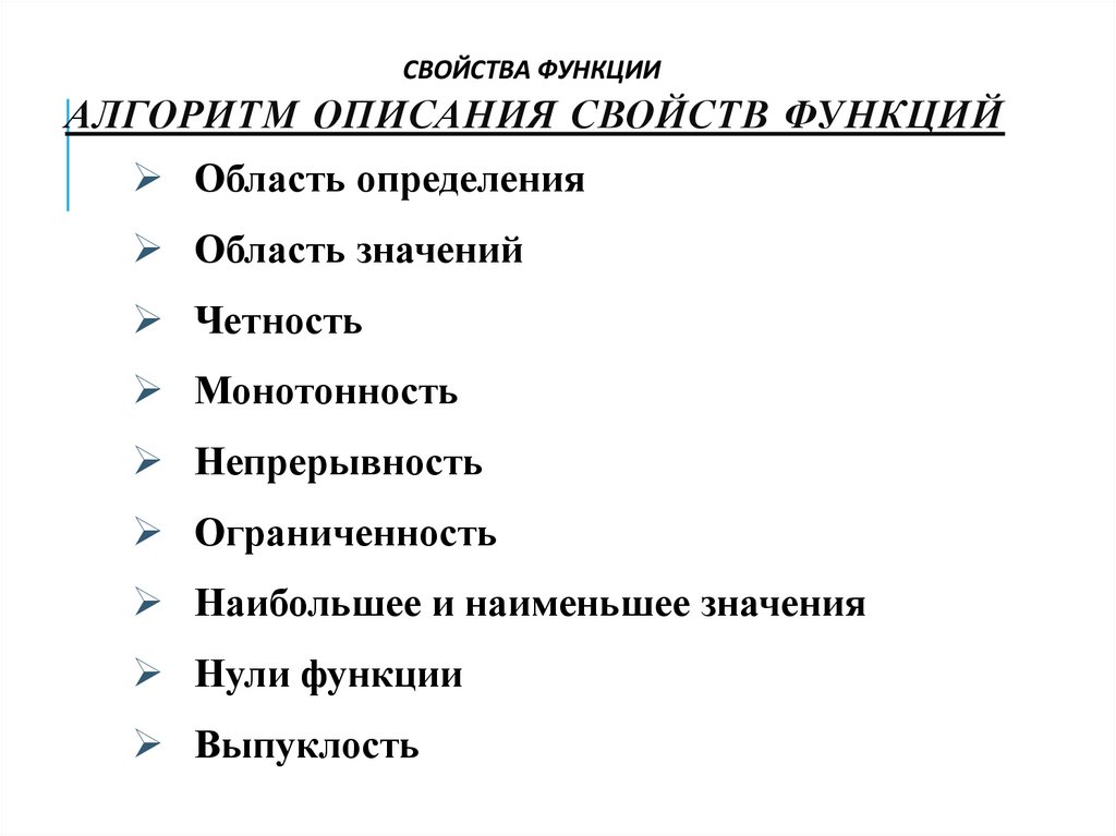 Алгоритм описания свойств функций