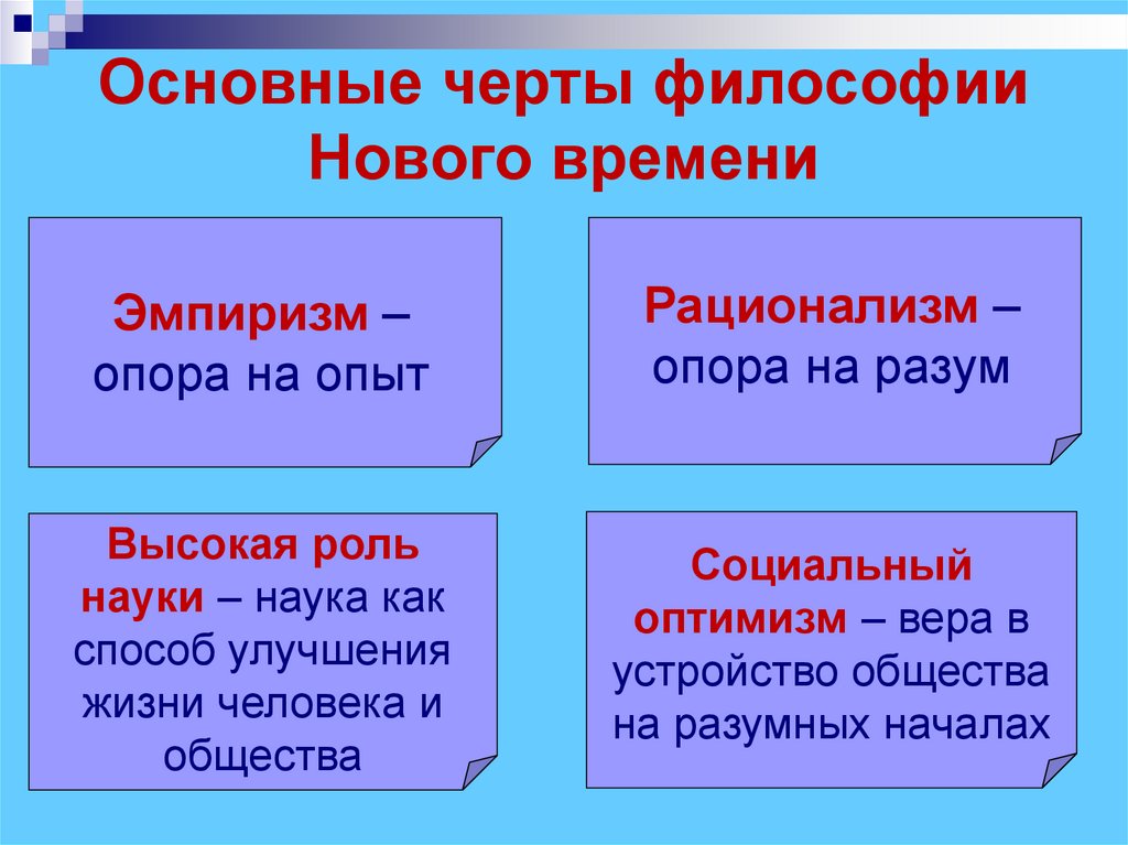 Основные черты философии Нового времени