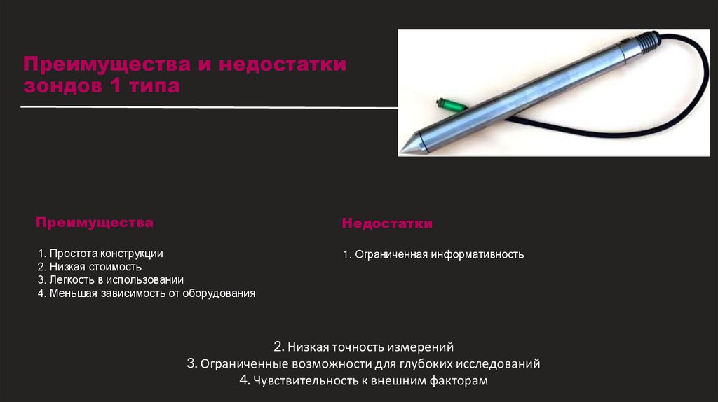 Преимущества и недостатки зондов 1 типа