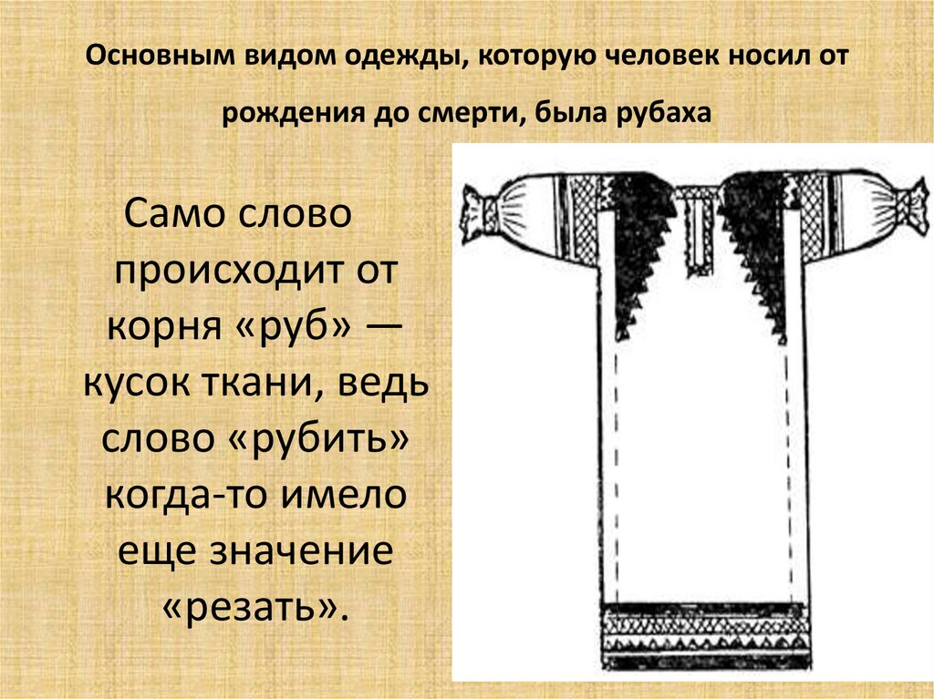Основным видом одежды, которую человек носил от рождения до смерти, была рубаха