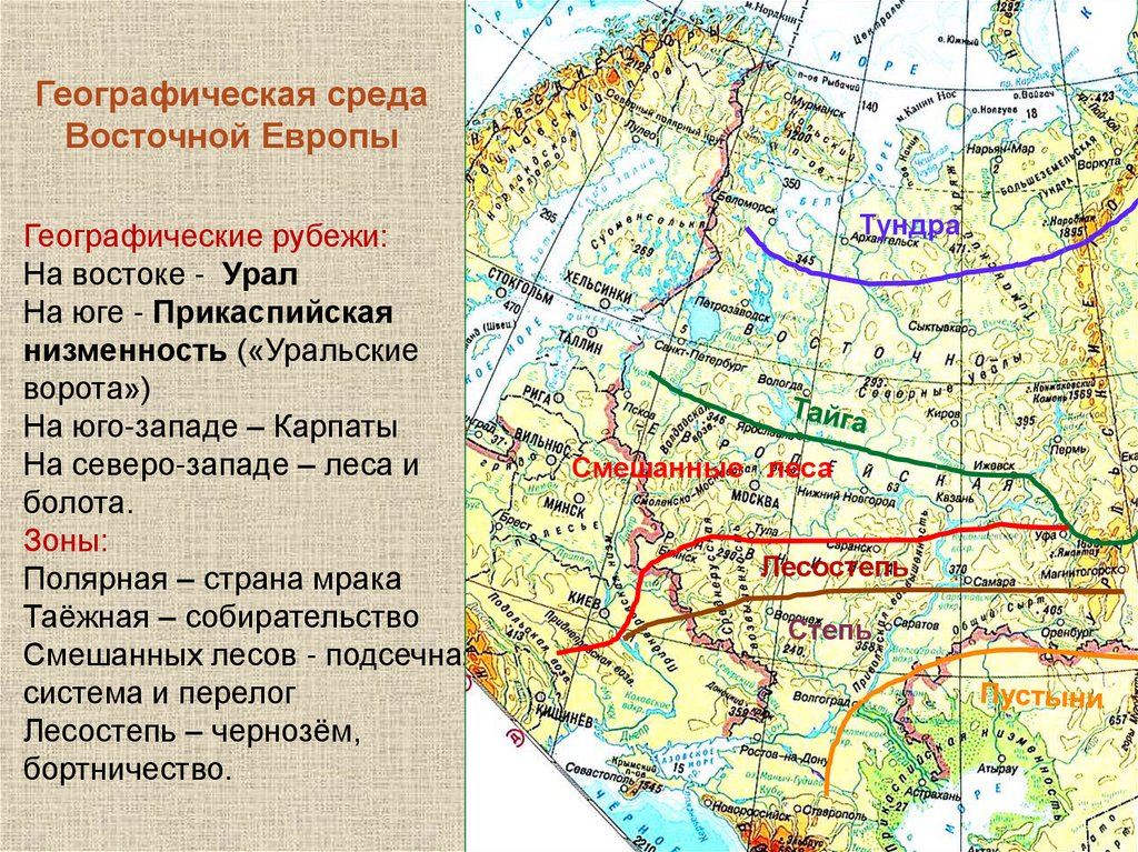 Географические рубежи: На востоке - Урал На юге - Прикаспийская низменность («Уральские ворота») На юго-западе – Карпаты На