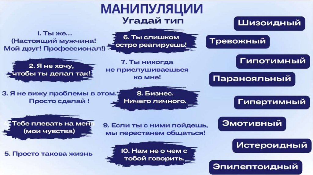 МАНИПУЛЯЦИИ Угадай тип