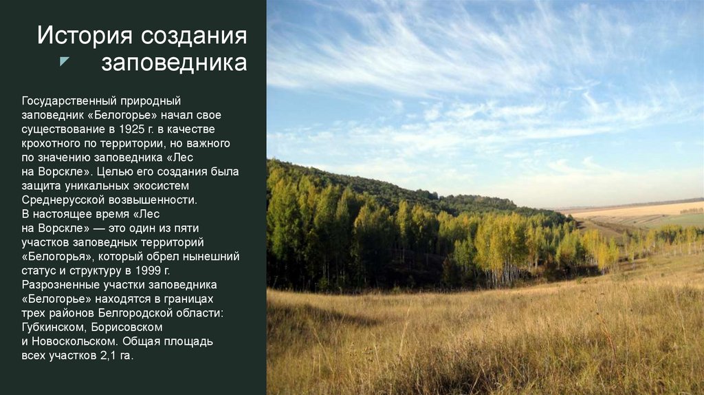 История создания заповедника