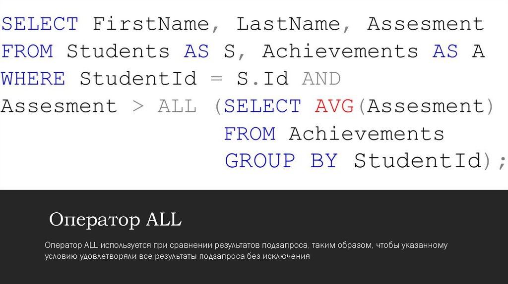 Оператор ALL