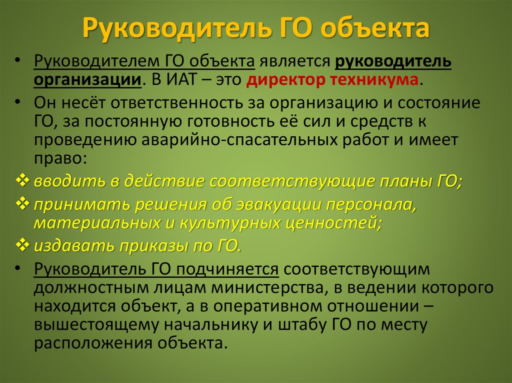 Руководитель ГО объекта