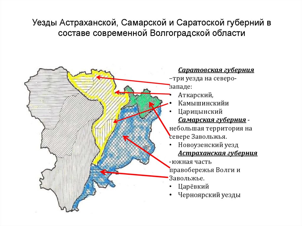 Уезды Астраханской, Самарской и Саратоской губерний в составе современной Волгоградской области