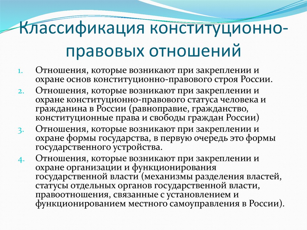 Классификация конституционно-правовых отношений