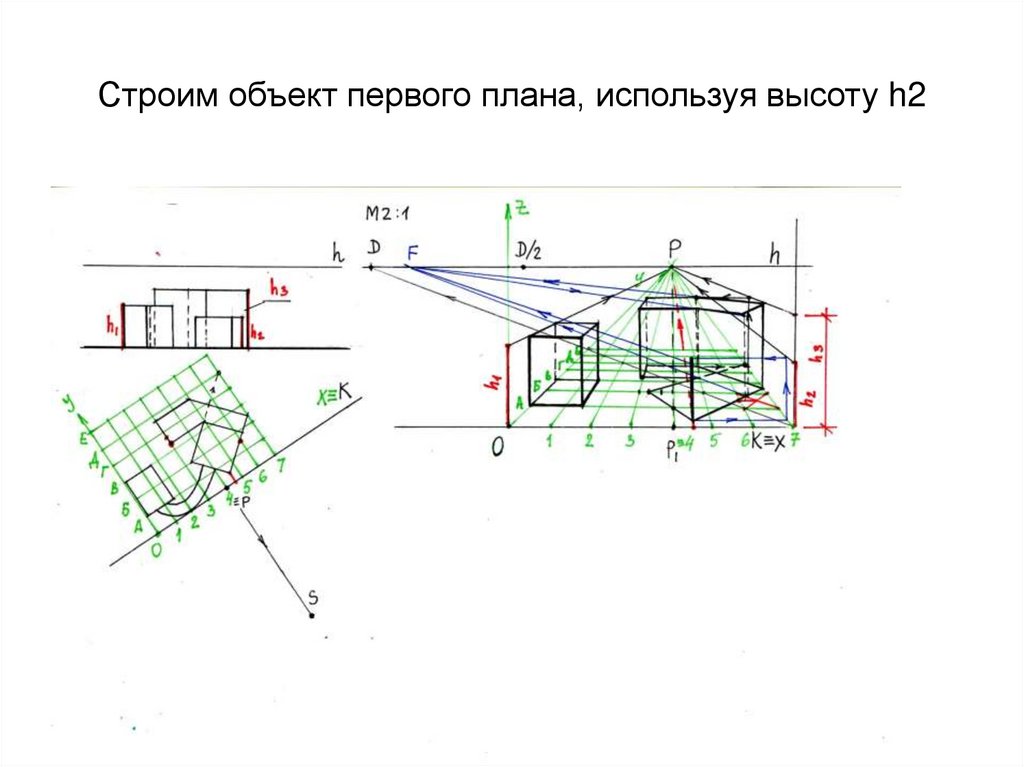 Строим объект первого плана, используя высоту h2