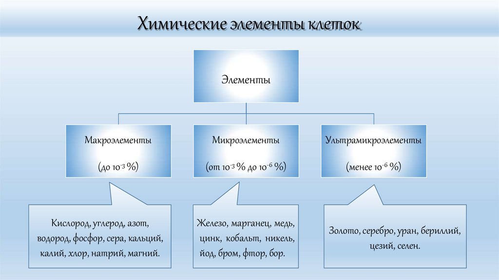 Химические элементы клеток