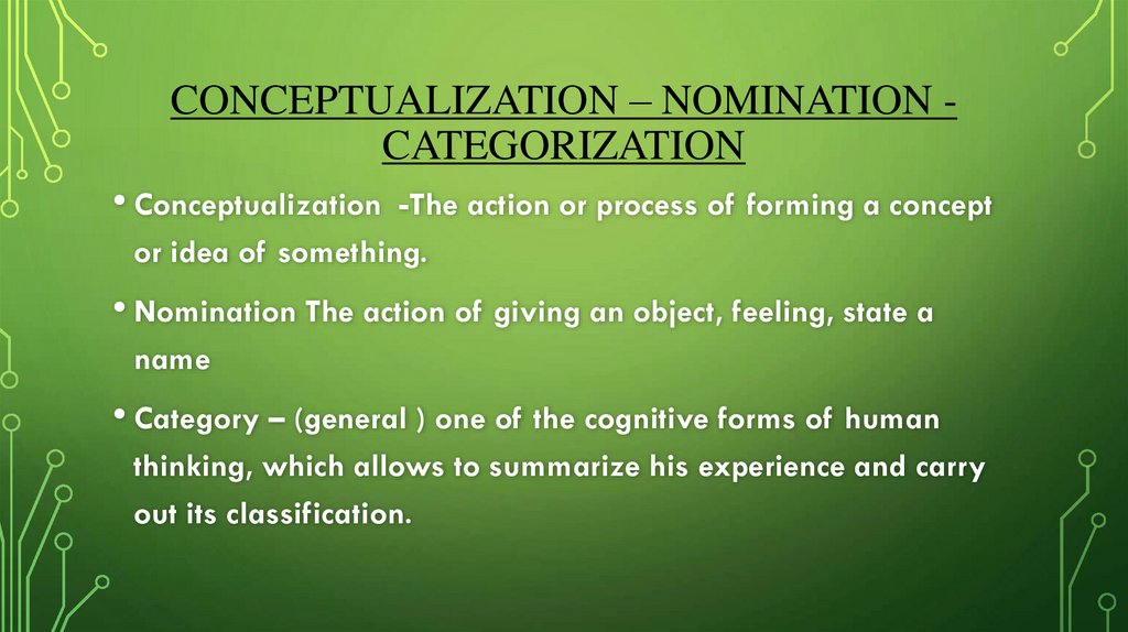 Conceptualization – Nomination - categorization