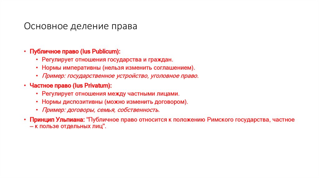 Основное деление права