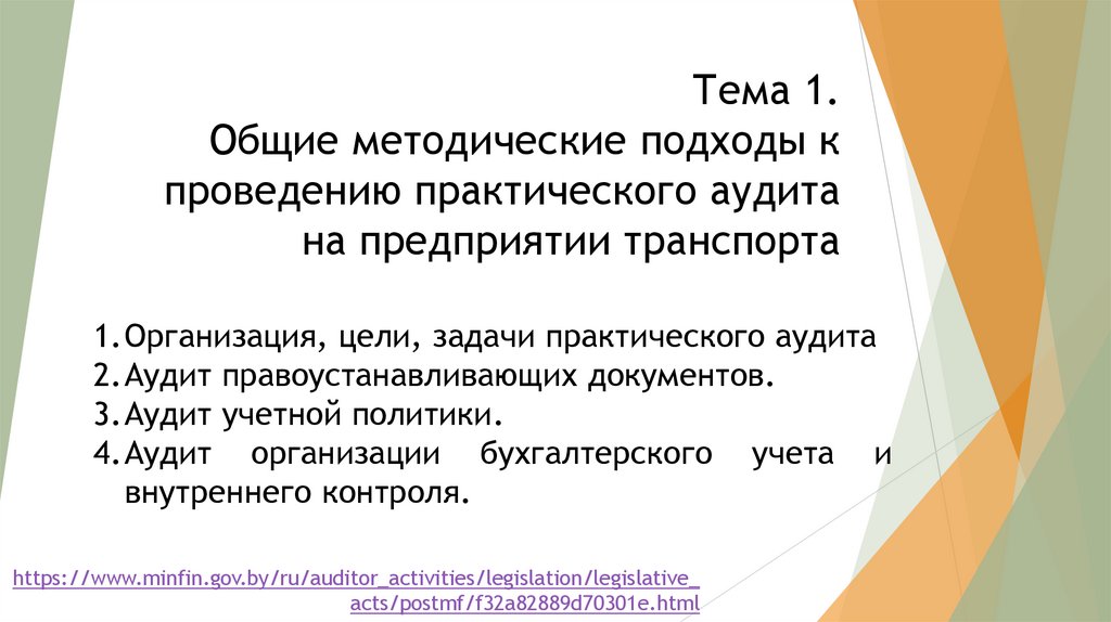 Тема 1. Общие методические подходы к проведению практического аудита на предприятии транспорта