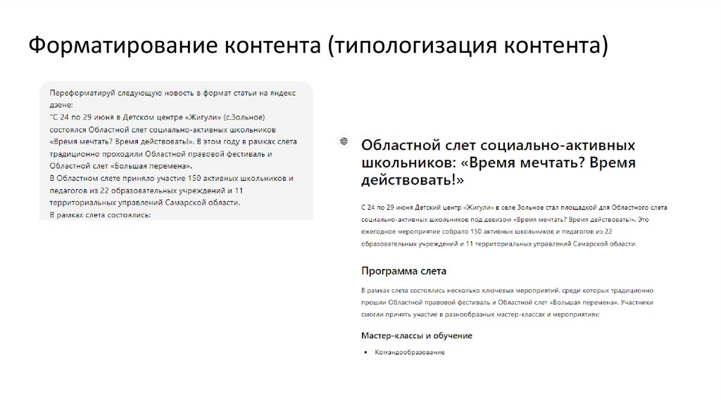 Форматирование контента (типологизация контента)