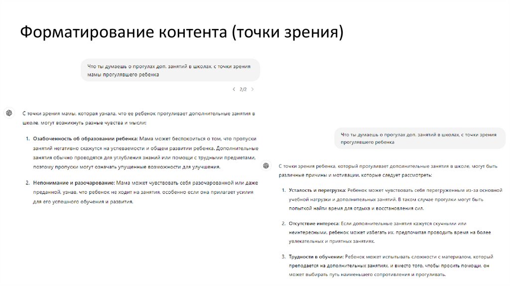 Форматирование контента (точки зрения)