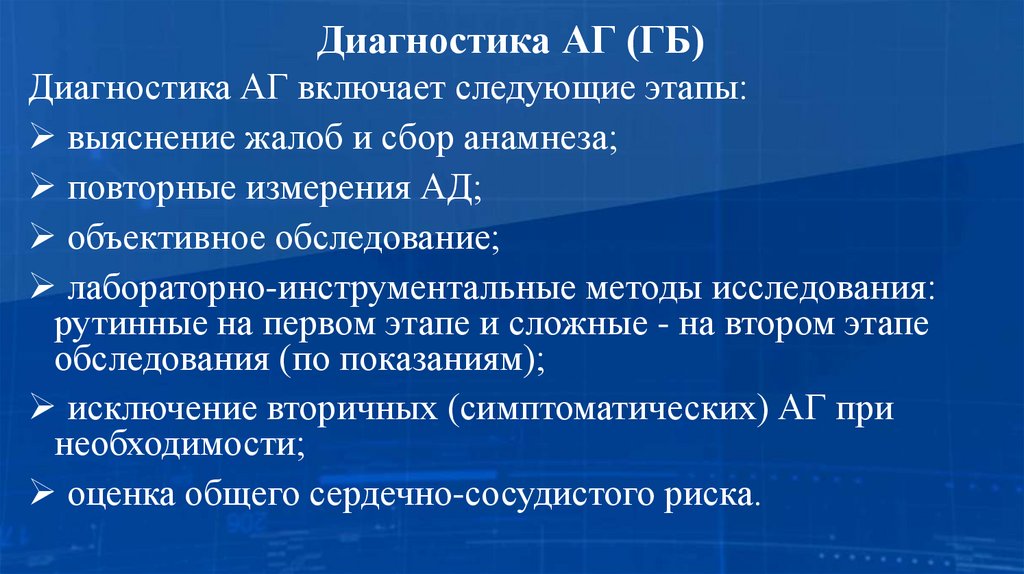 Диагностика АГ (ГБ)