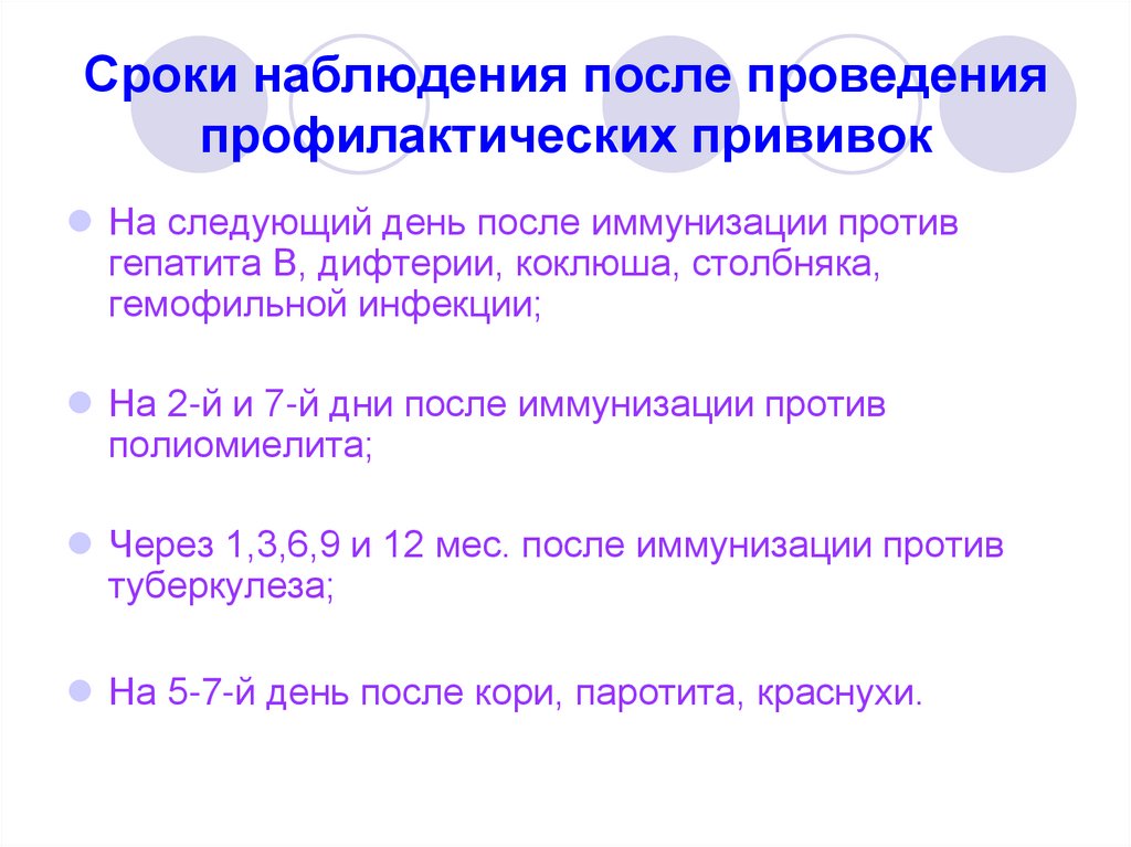 Сроки наблюдения после проведения профилактических прививок