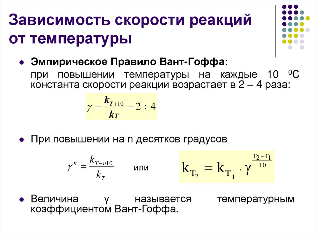 Зависимость скорости реакций от температуры