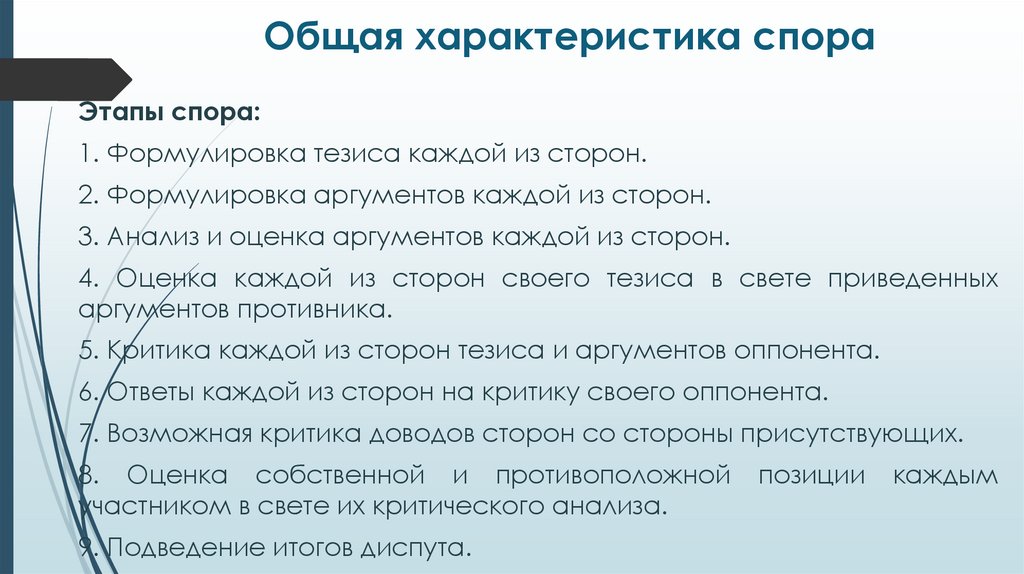 Общая характеристика спора