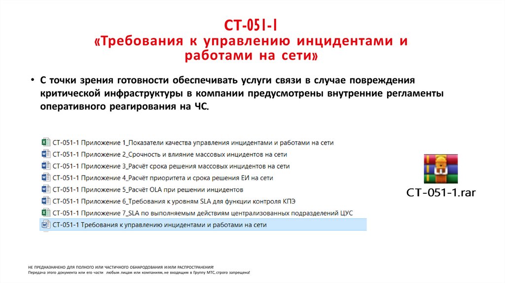СТ-051-1 «Требования к управлению инцидентами и работами на сети»