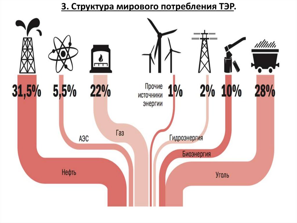 3. Структура мирового потребления ТЭР.