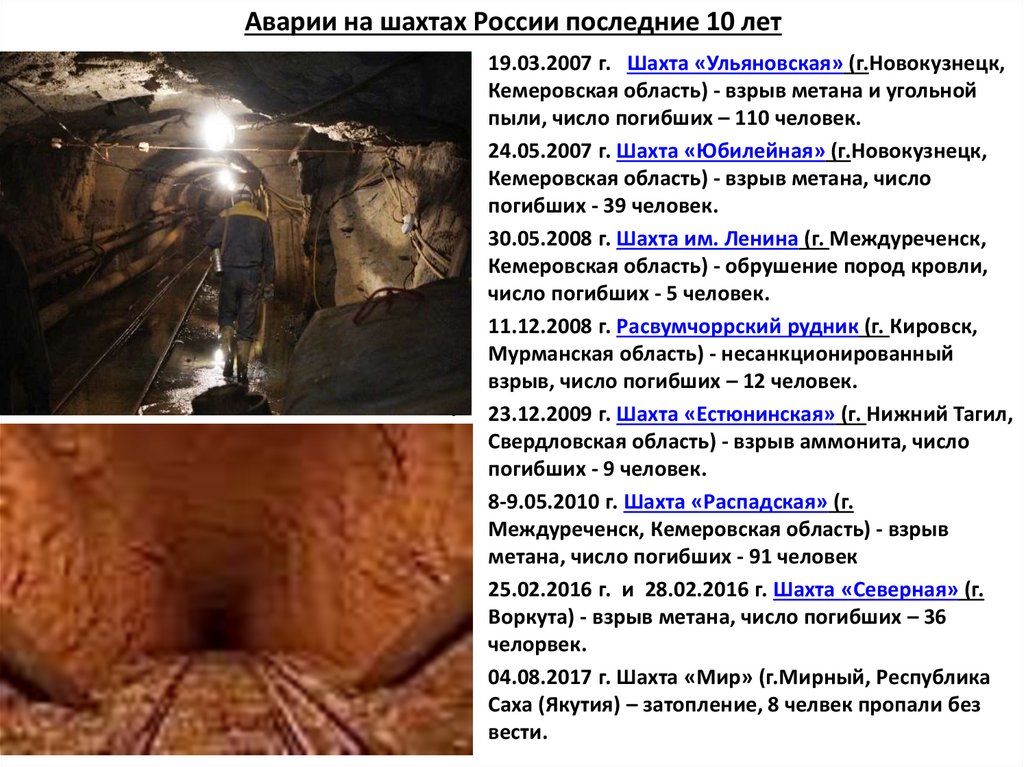 Аварии на шахтах России последние 10 лет