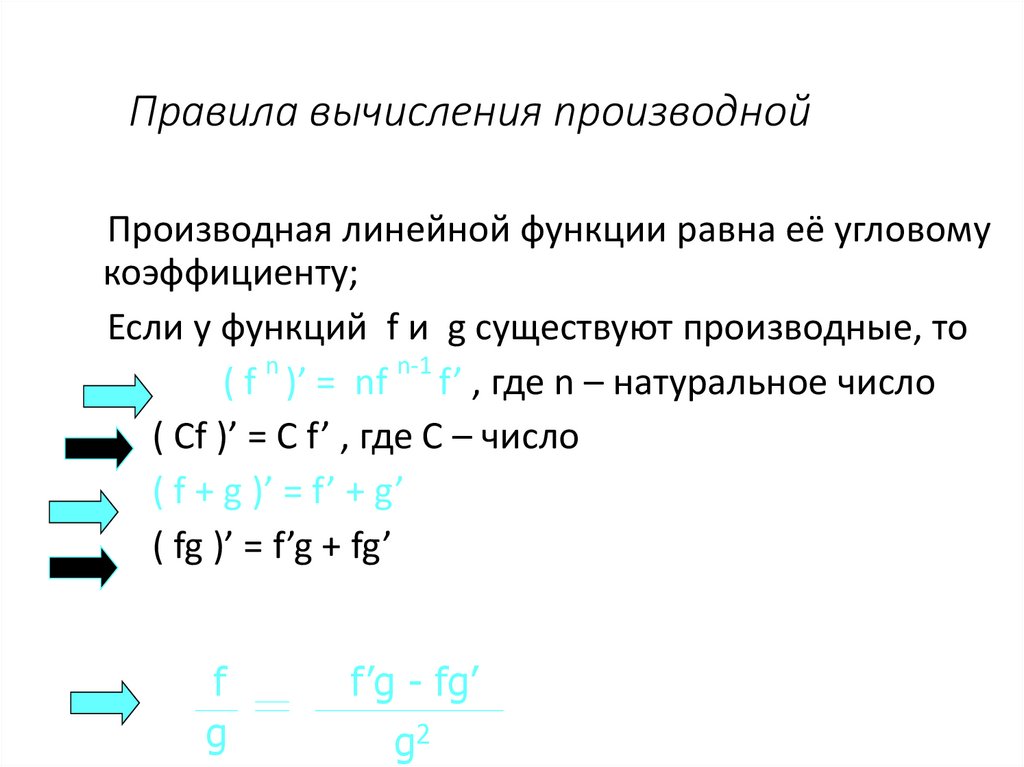 Правила вычисления производной
