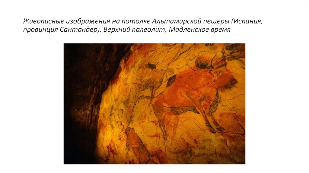 Живописные изображения на потолке Альтамирской пещеры (Испания, провинция Сантандер). Верхний палеолит, Мадленское время