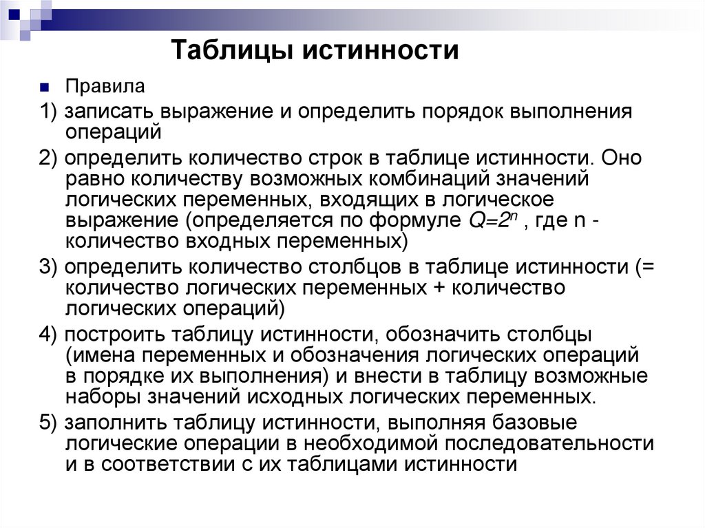 Таблицы истинности