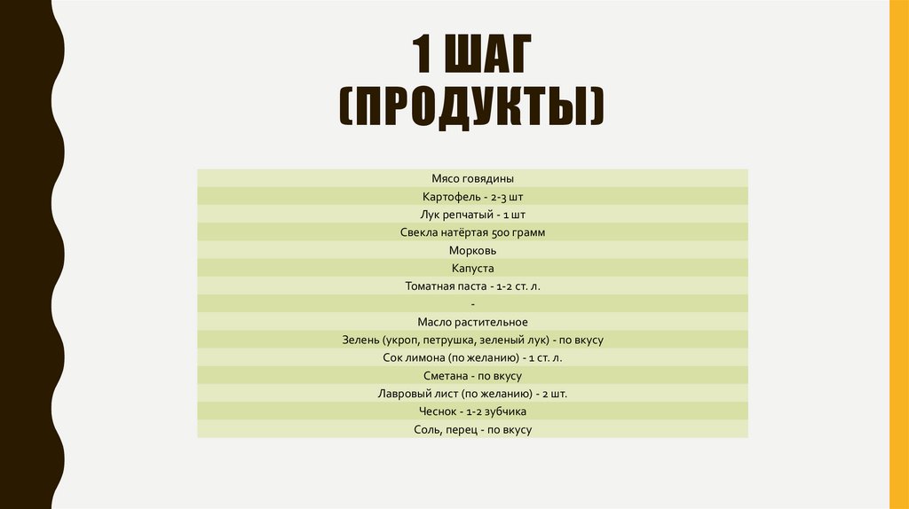 1 шаг (продукты)