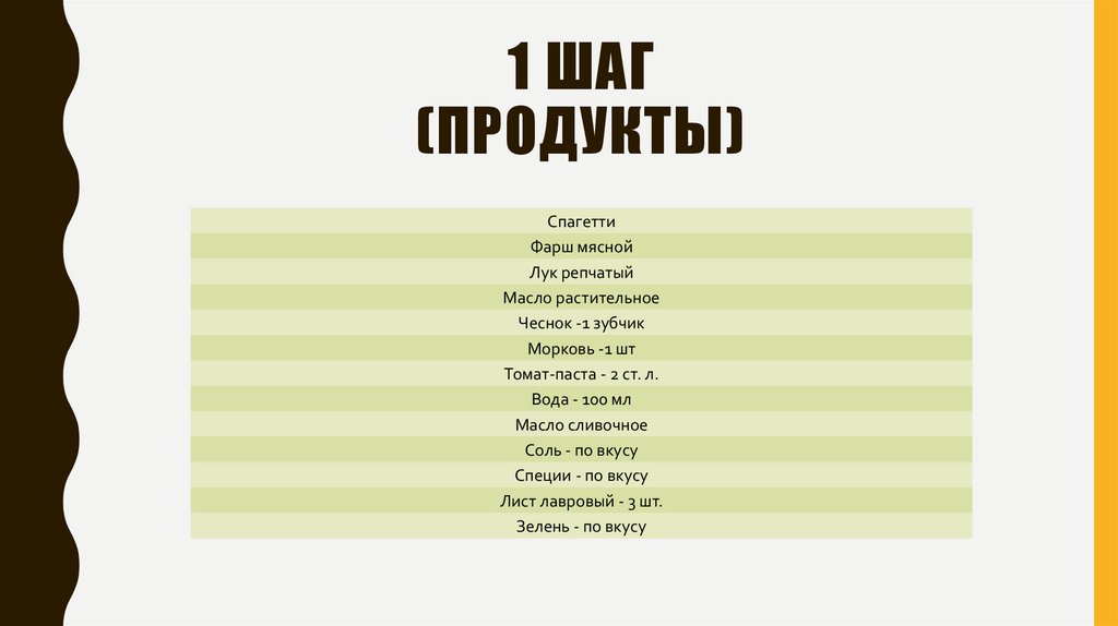 1 шаг (продукты)