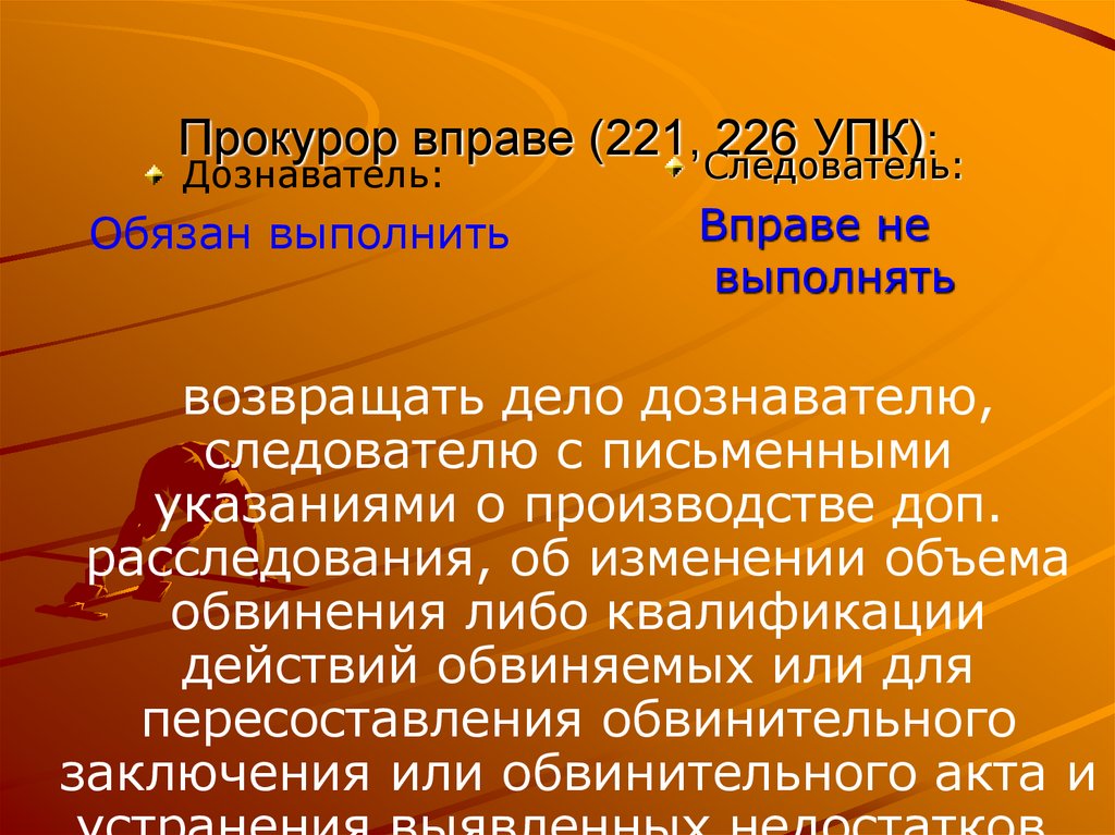Прокурор вправе (221, 226 УПК):