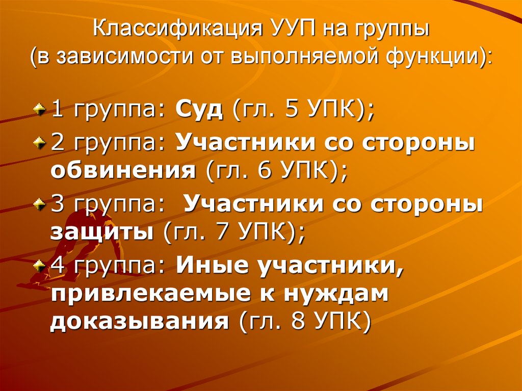 Классификация УУП на группы (в зависимости от выполняемой функции):