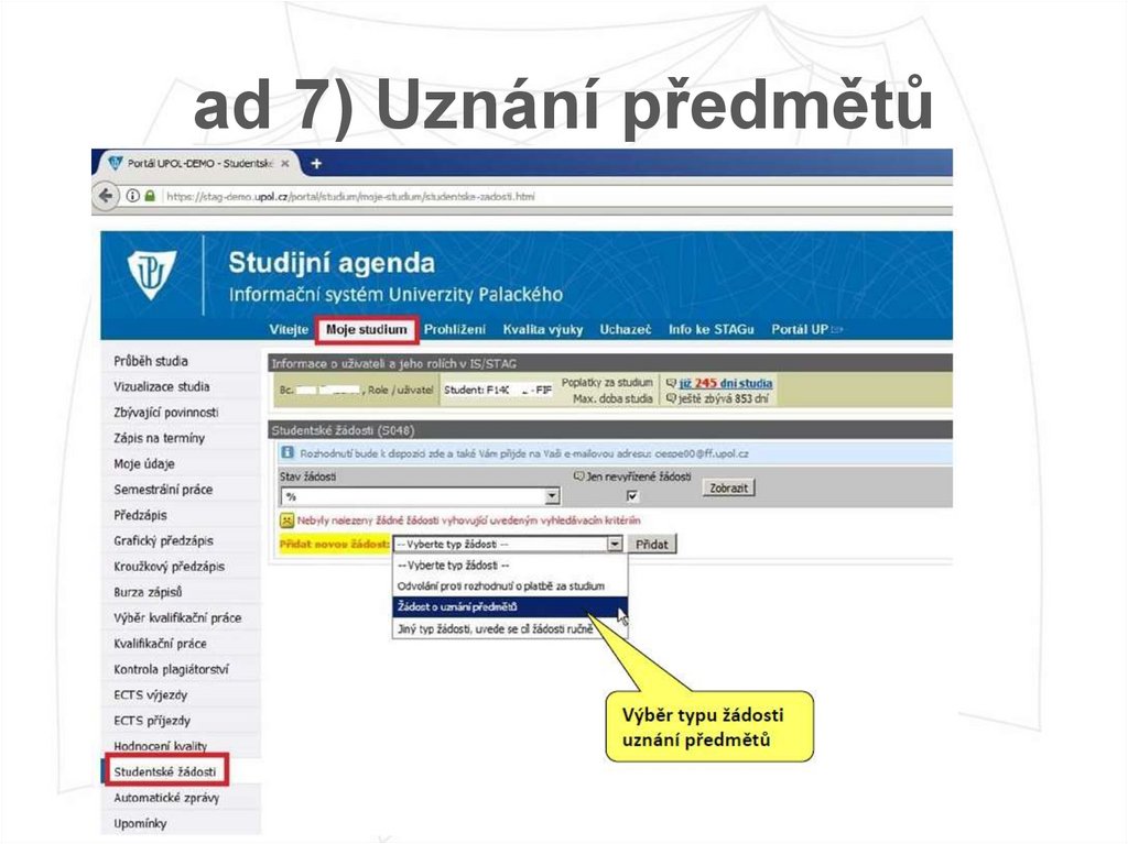 ad 7) Uznání předmětů