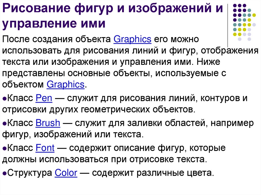 Рисование фигур и изображений и управление ими