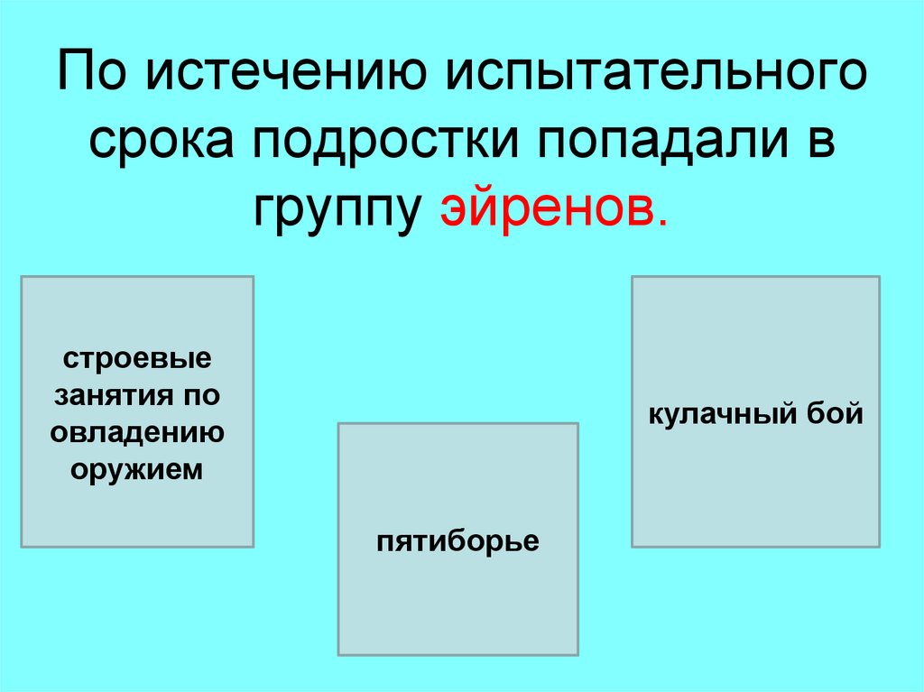 По истечению испытательного срока подростки попадали в группу эйренов.